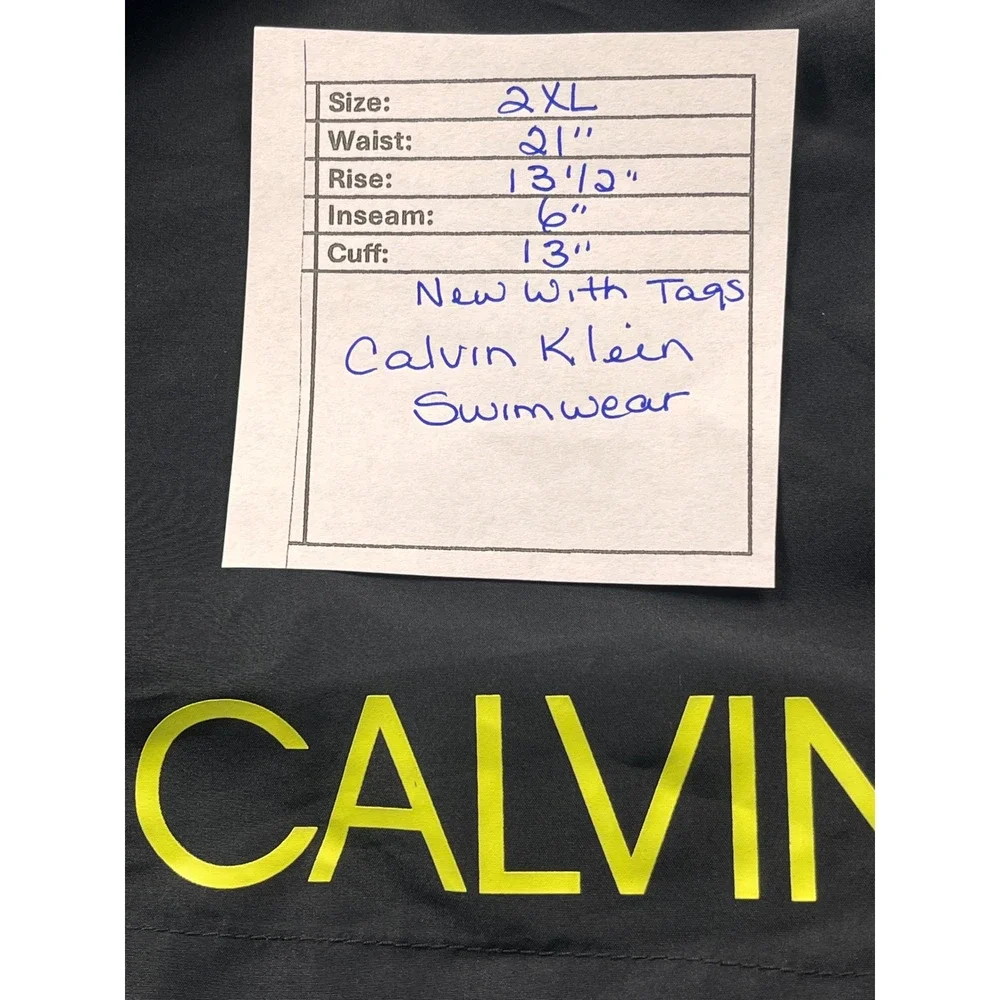 Calvin Klein Swim Trunks Men 2XL Black Yellow Logo Quick Dry UPF 40+ Shorts  NEW